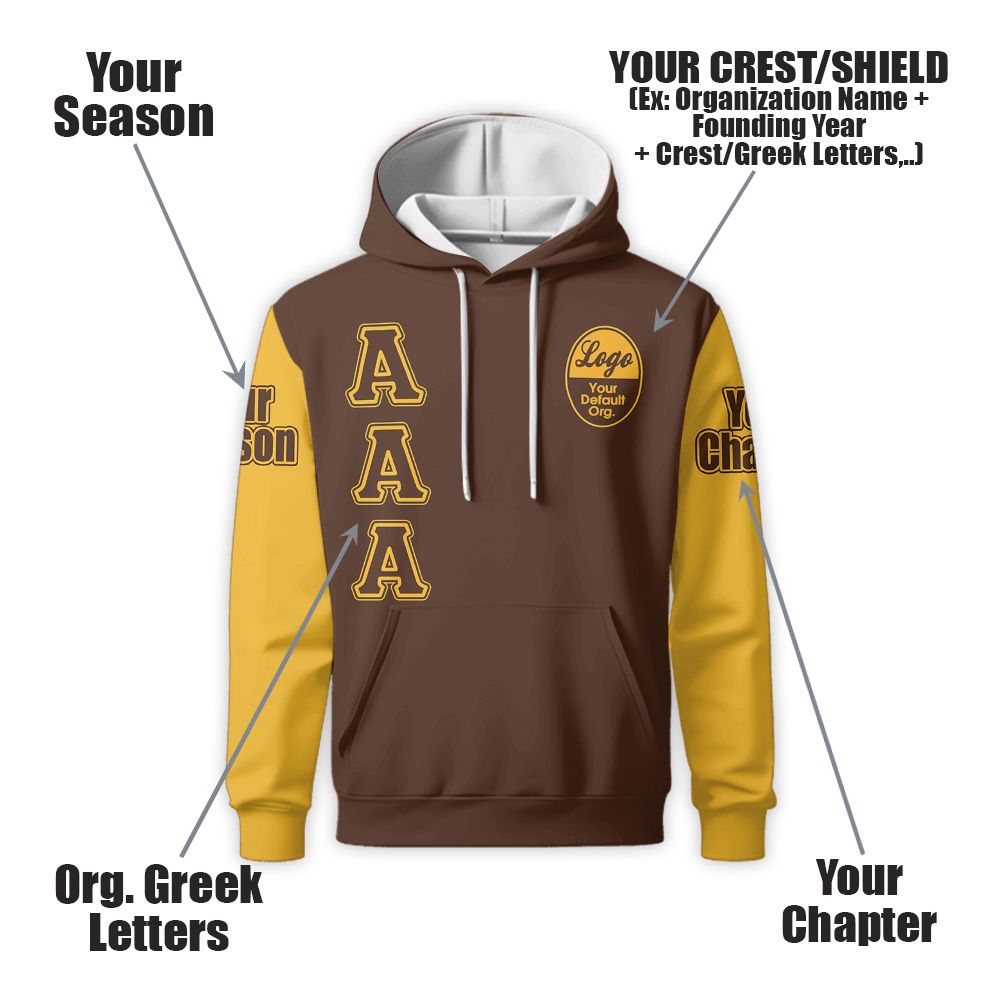 Custom Chapter Hoodie, Iota Phi Theta Charcoal Brown Gold Sleeve 1963 Fraternity Hoodie