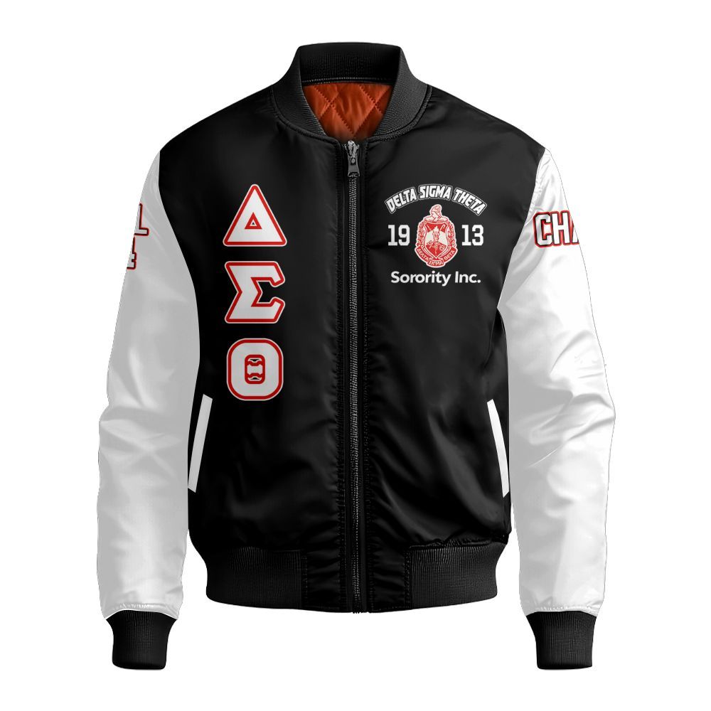 Ireishprint Delta Sigma Theta Custom Chapter Crop Shirt, Delta Sigma Theta Retro Style White 1913 Sorority Bomber Jacket