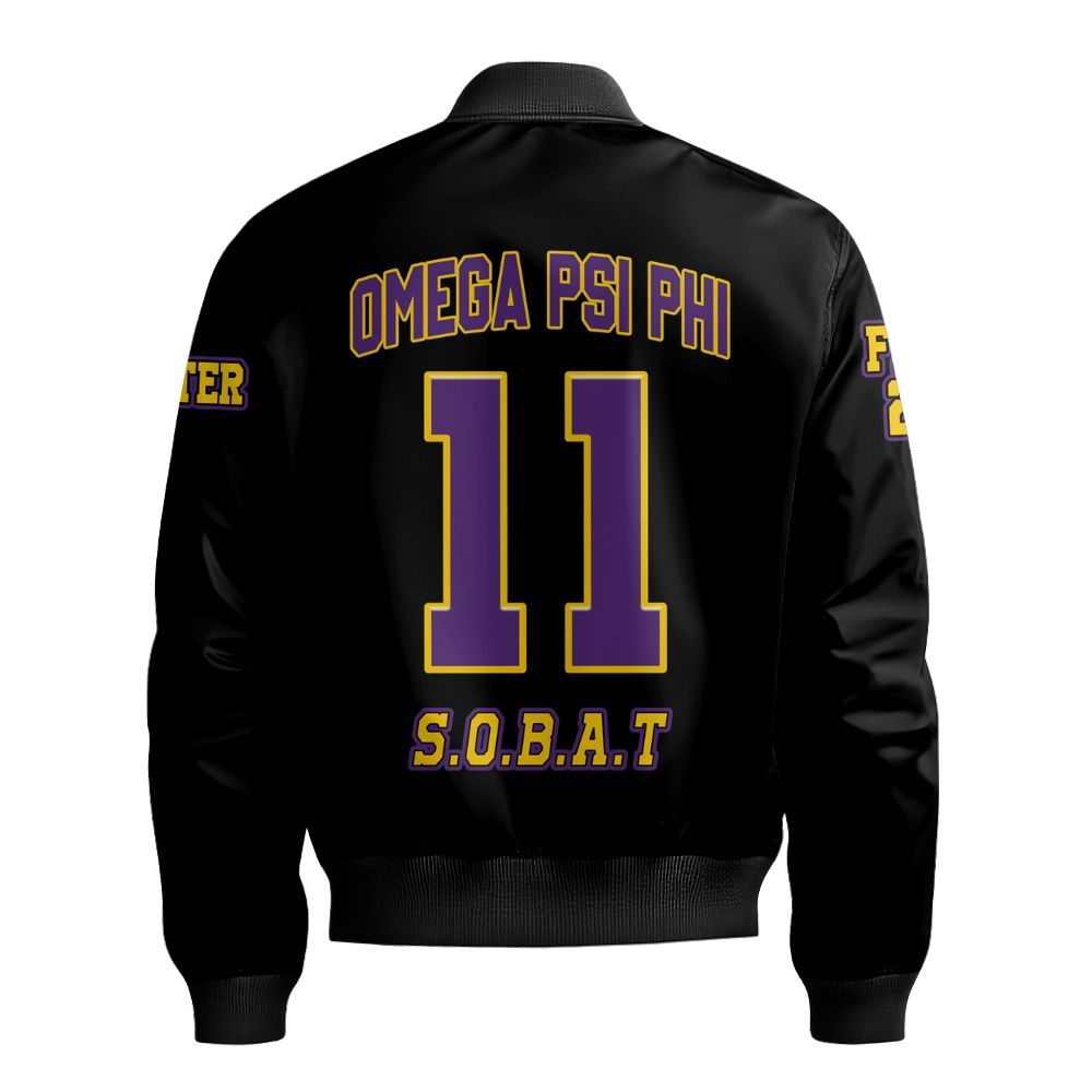 Ireishprint ΩΨΦ Custom Line Crossing Jacket, Personalized Black Jacket ΩΨΦ Fraternity Bomber Jacket