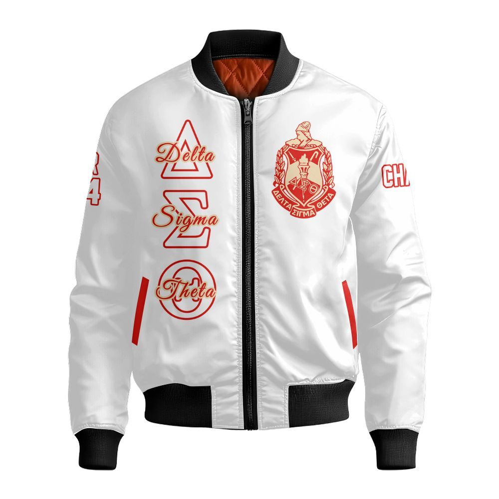 Ireishprint Delta Sigma Theta Custom Chapter Varsity Jacket, Personalized White Varsity Jacket Delta Sigma Theta Sorority Bomber Jacket