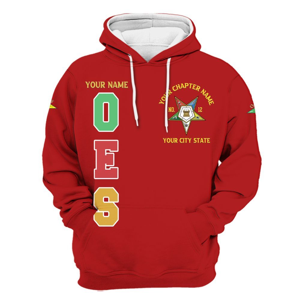 Ireishprint OES Custom Custom Legacy Shirt, Customize Color Block Red Order Of The Eastern Star OES Hoodie