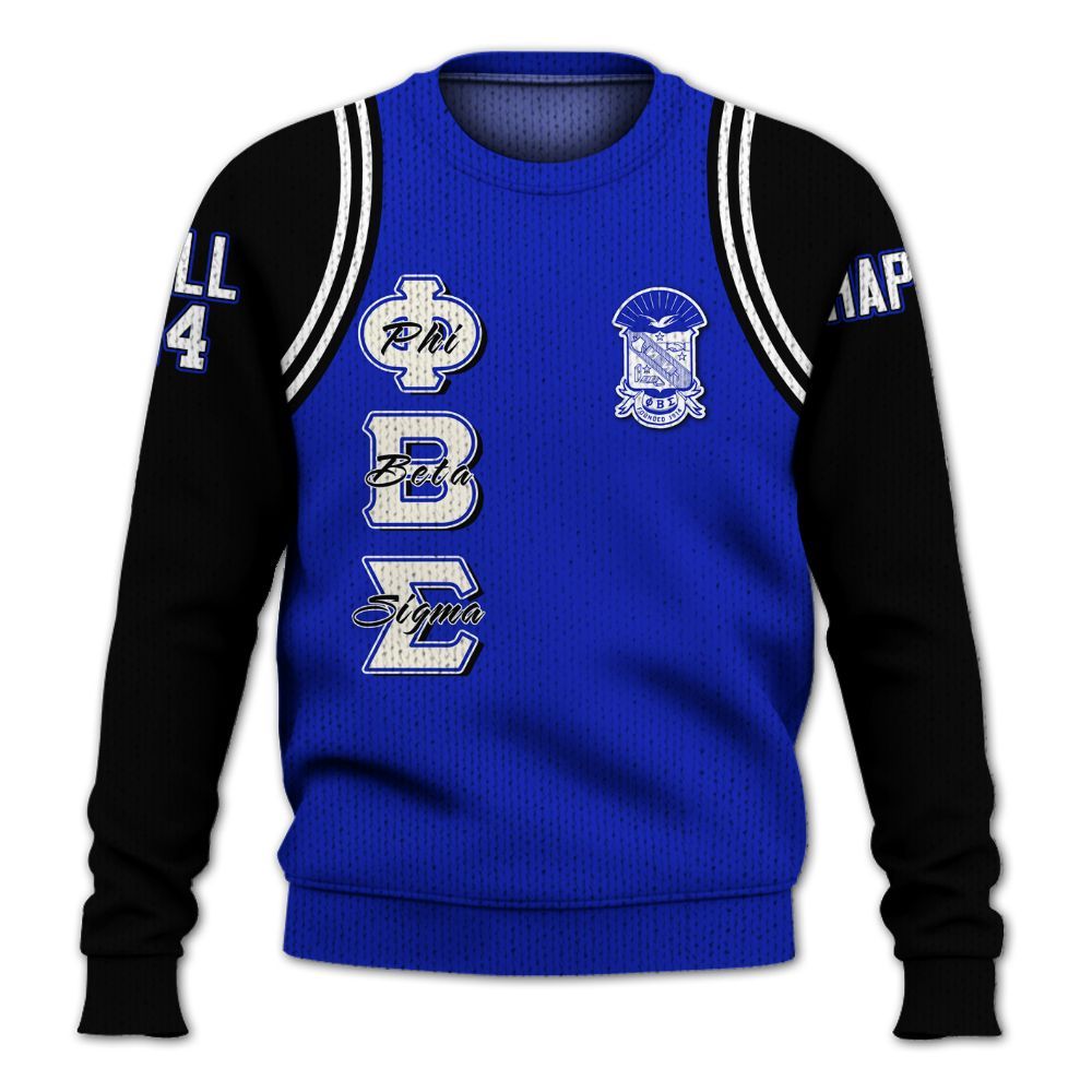 Ireishprint ΦΒΣ Custom Chapter Shirt, Personalized Black Curved Royal Blue 1914 Fraternity Knitted Sweater