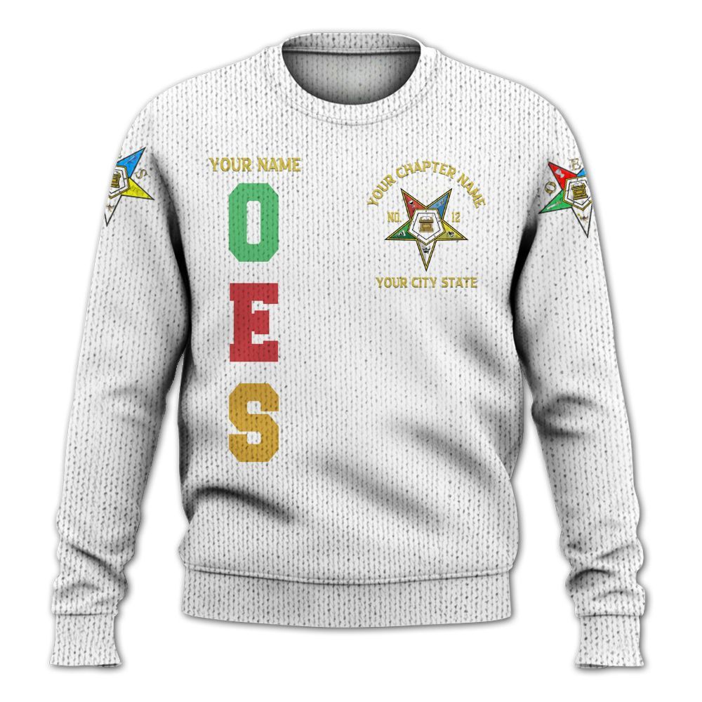 Ireishprint OES Custom Custom Legacy Shirt, Customize Color Block White Order Of The Eastern Star OES Sorority Knitted Sweater