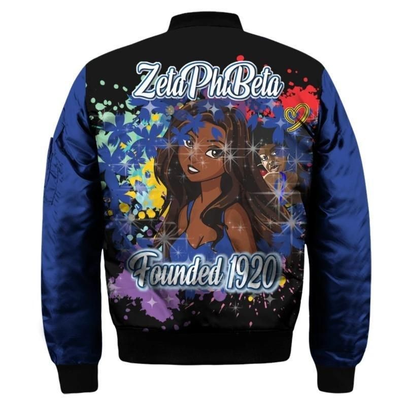 Zeta Phi Beta Girl And Flowers Sleeve Zip Bomber Jacket