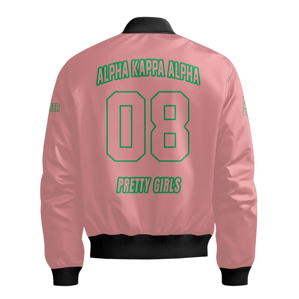 Ireishprint A.K.A Custom Chapter Crop Shirt, Personalized Salmon Pink Sorority Bomber Jacket