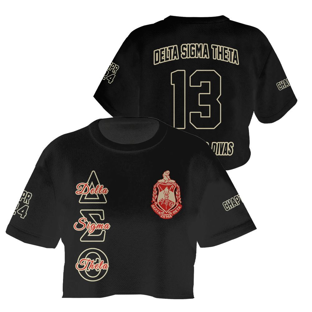 Ireishprint Delta Sigma Theta Custom Chapter Crop Shirt, Personalized Black Cream Delta Sigma Theta Sorority Crop Top 3D