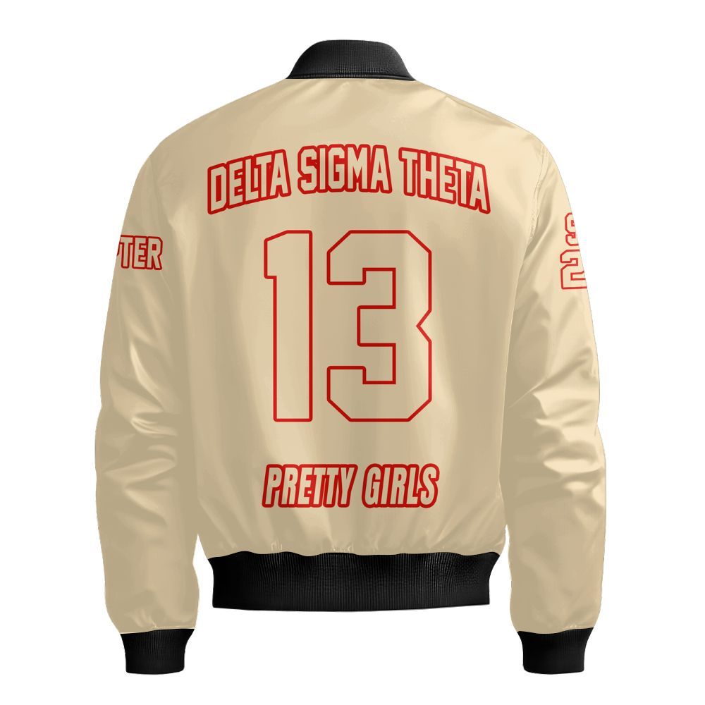 Ireishprint Delta Sigma Theta Custom Chapter Shirt, Personalized Cream Shirt Delta Sigma Theta Sorority Bomber Jacket