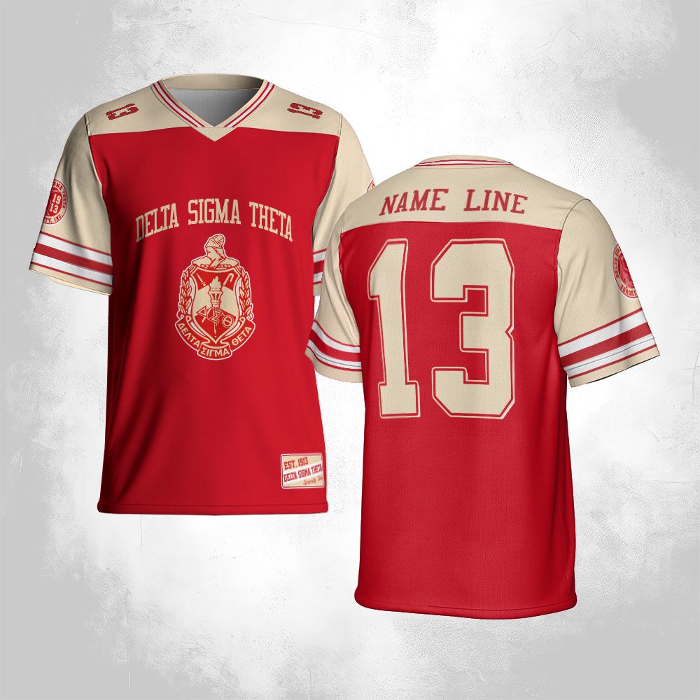 Ireishprint Delta Sigma Theta Custom Back Line Football Jersey, Personalized Crimson Red Delta 1913 Jersey Sorority
