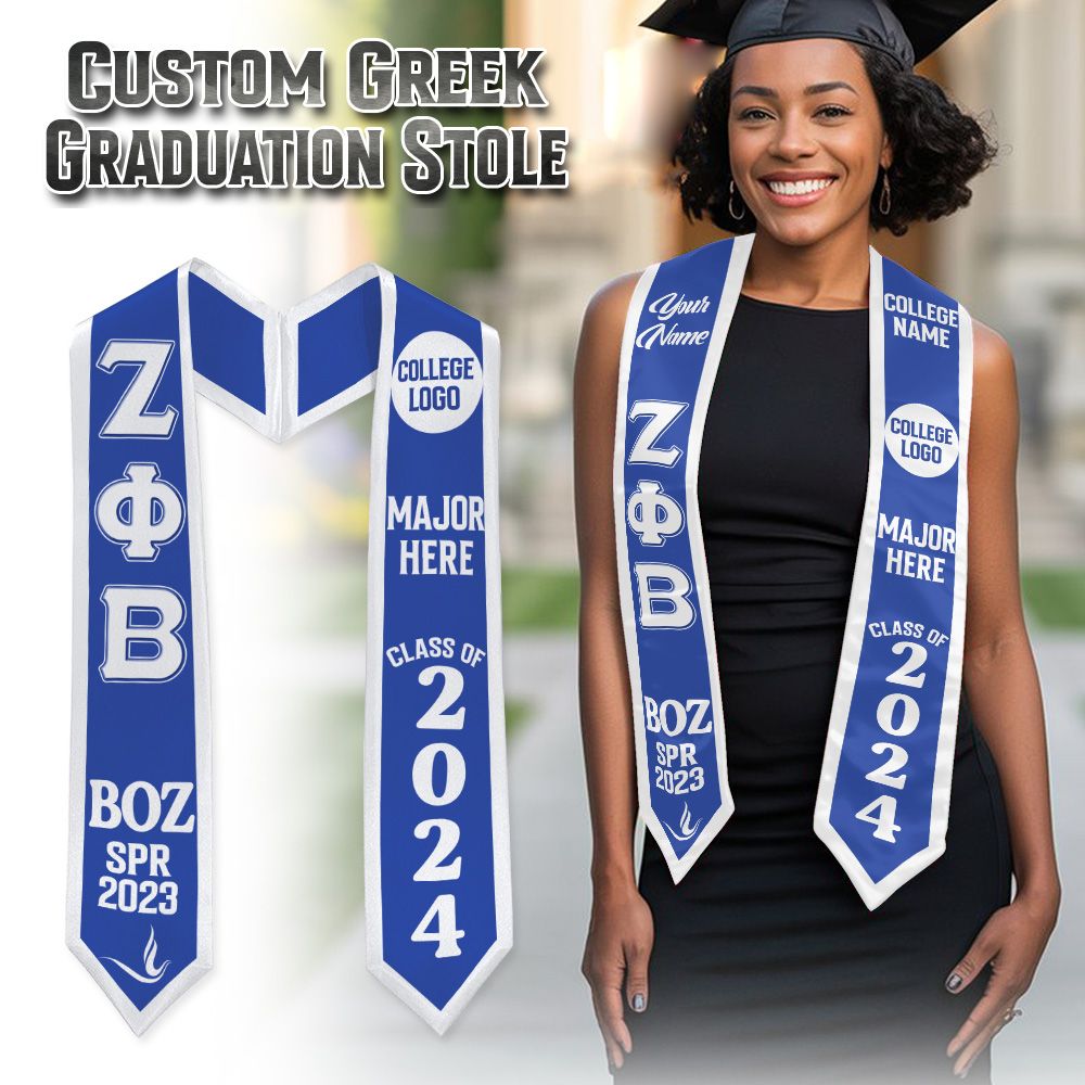 Ireishprint Zeta Phi Beta Custom Your Logo Graduation Stole, Personalized Blue Color Graduation Stole Zeta Phi Beta Sorority