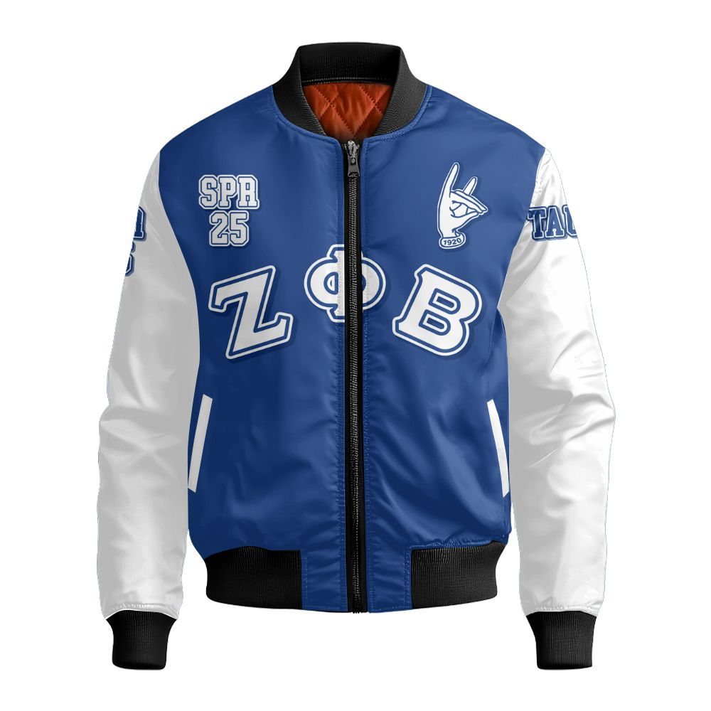 Ireishprint Zeta Phi Beta Custom Chapter Shirt, Personalized Your Z Phi B HandSign Blue Sleeve Shirt 1920 Zeta Phi Beta Sorority Bomber Jacket