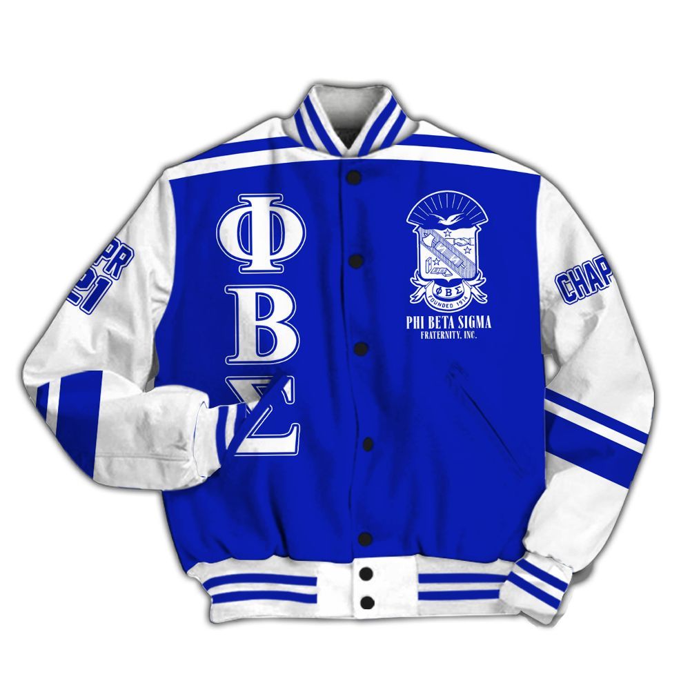 Ireishprint ΦΒΣ Custom Chapter Varsity Jacket, Personalized White Sleeves Royal Blue Jacket 1914 Fraternity Jacket