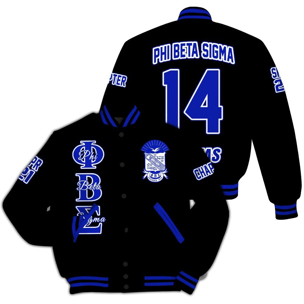 Ireishprint ΦΒΣ Custom Chapter Varsity Jacket, Personalized Black Royal Blue Jacket 1914 Fraternity Jacket