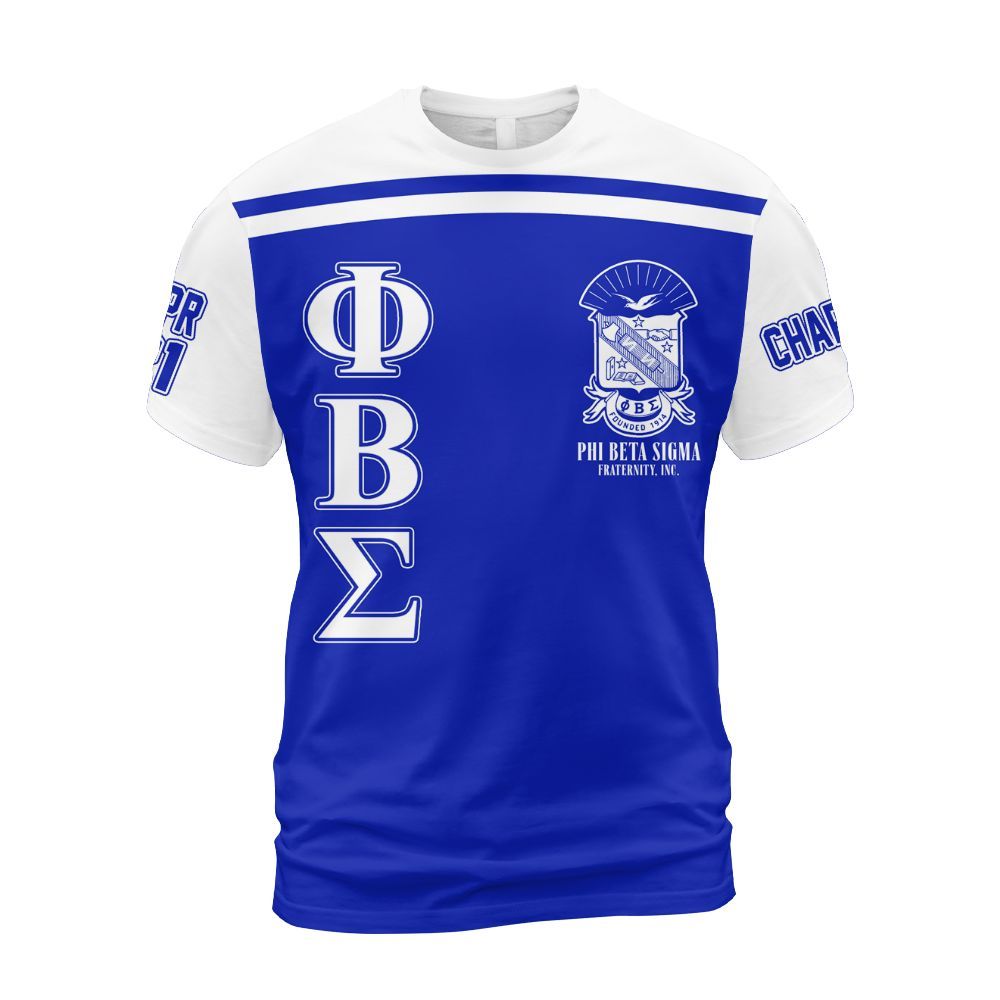 Ireishprint ΦΒΣ Custom Chapter Shirt, Personalized White Sleeves Royal Blue Shirt 1914 Fraternity Shirt