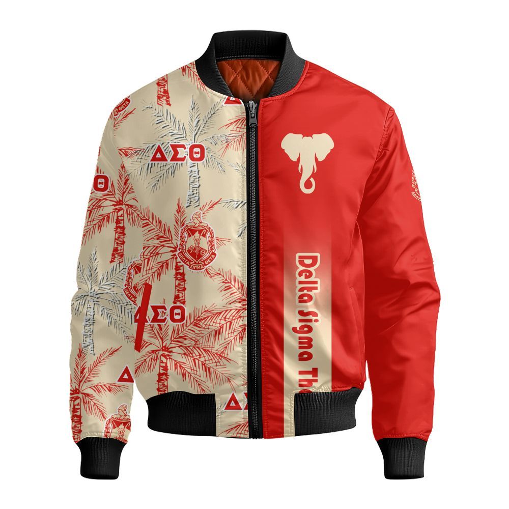 Ireishprint Delta Sigma Theta Hawaii Shirt, Palm Tree Hawaii Shirt Delta Sigma Theta Sorority Bomber Jacket