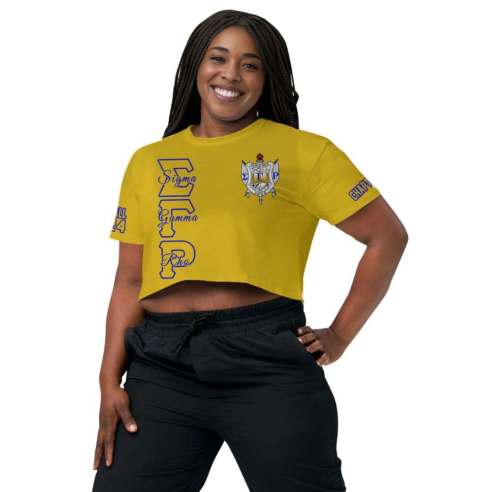 Ireishprint Sigma Gamma Rho Custom Chapter Crop Shirt, Personalized Gold Sigma Gamma Rho Sorority Crop Top 3D