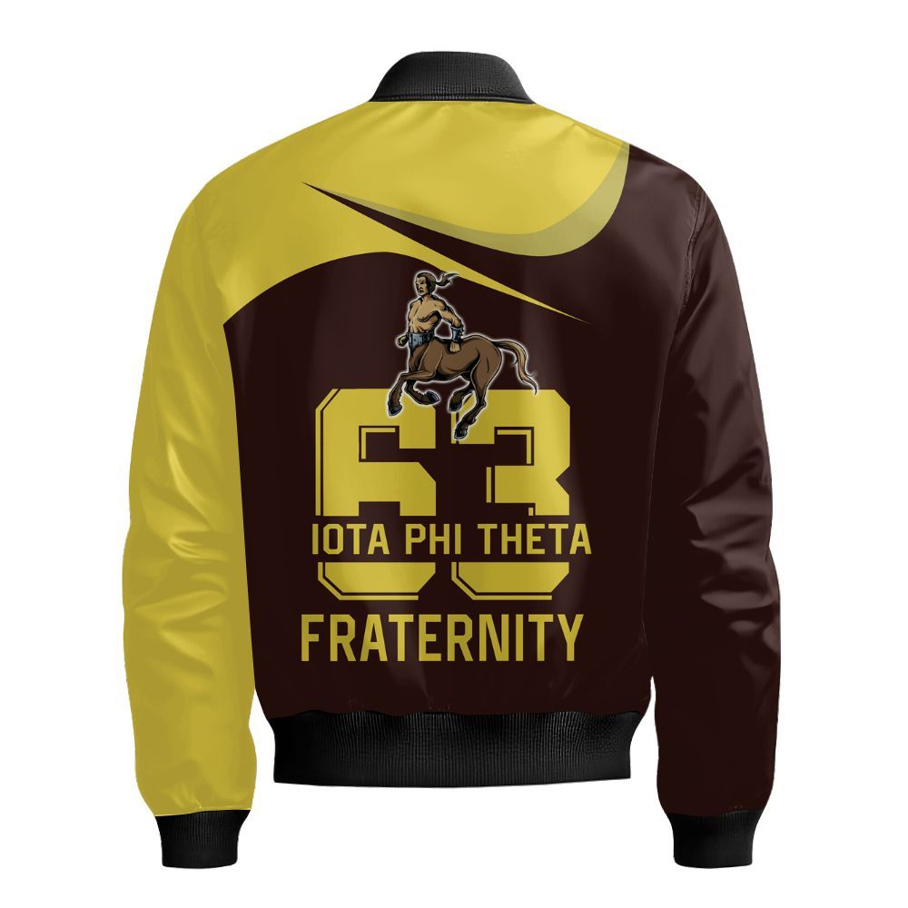 Ireishprint Iota Phi Theta Varsity Jacket, Charcoal Brown Gold Sleeves ΙΦΘ Founded 1963 Fraternity Bomber Jacket