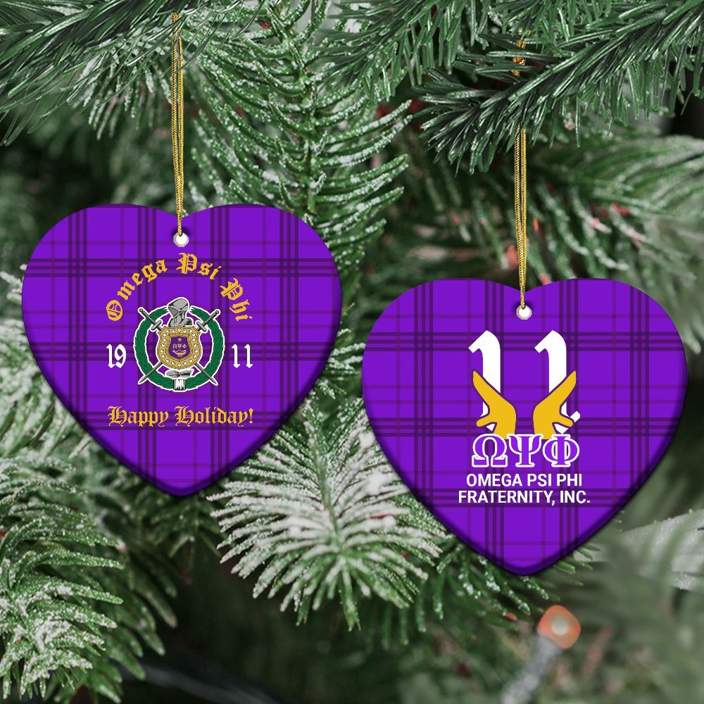 Ireishprint ΩΨΦ Ceramic Ornament, Handsign Inspired Purple 1911 Fraternity Ceramic Christmas Ornament