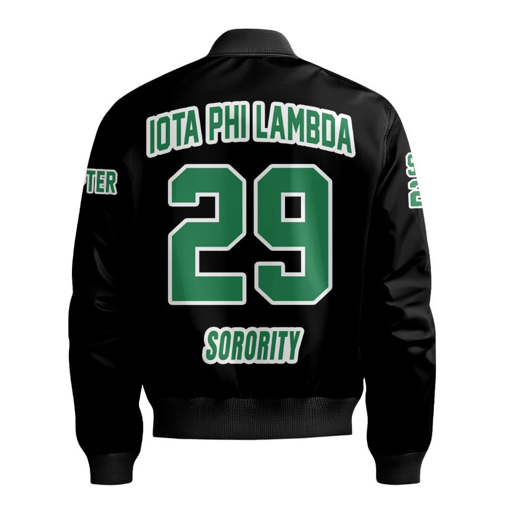 Ireishprint Iota Phi Lambda Custom Chapter Varsity Jacket, Personalized Black Varsity Jacket Iota Phi Lambda Sorority Bomber Jacket