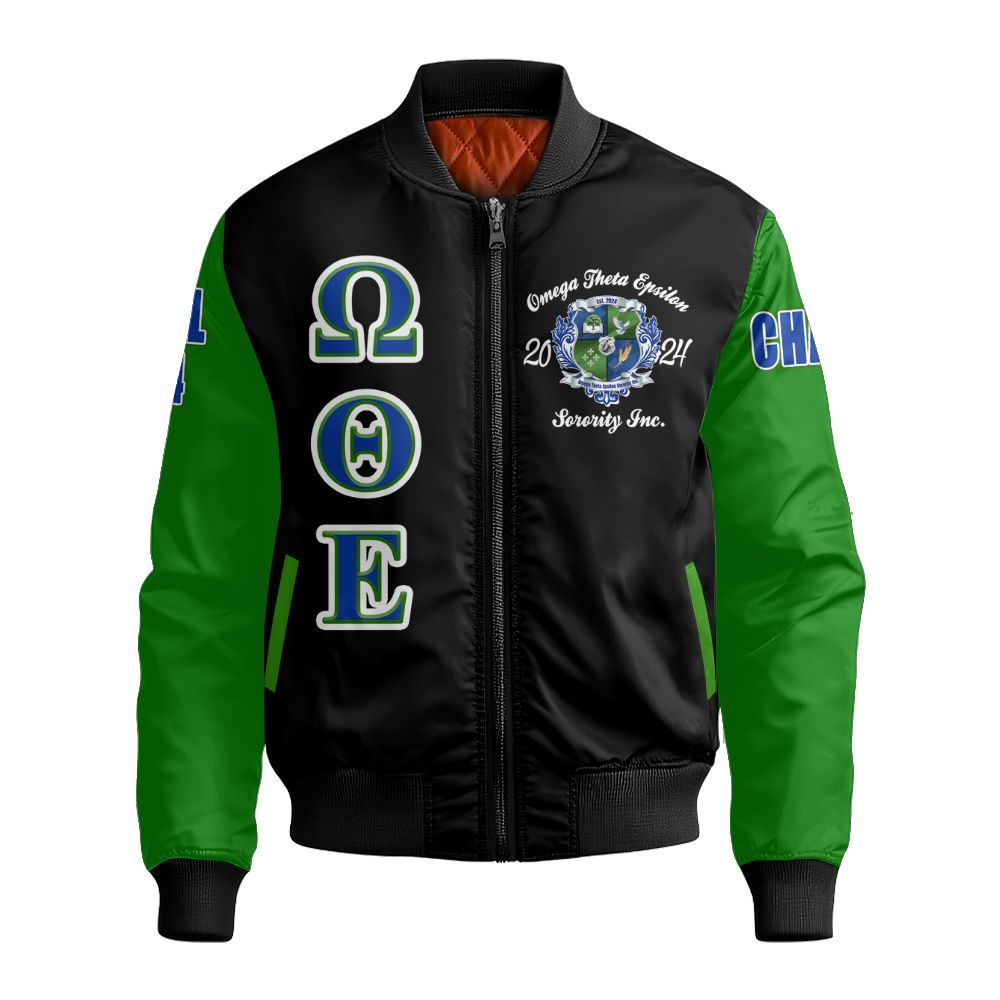 Ireishprint Omega Theta Epsilon Custom Chapter Varsity Jacket, Custom My Girls Sorority Black Jacket Since 2024 Sorority Bomber Jacket