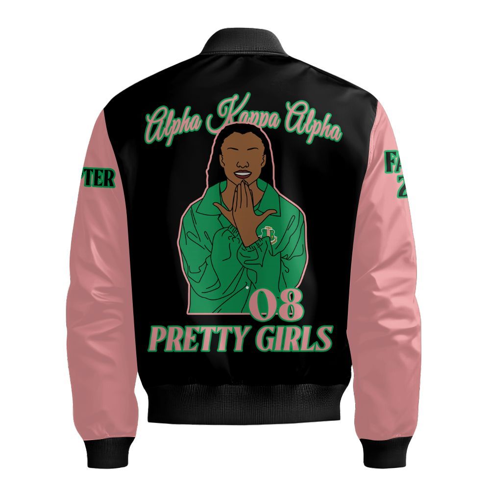 Ireishprint A.K.A Custom Chapter Varsity Jacket, Personalized Black Mix Salmon Pink Jacket A.K.A Sorority Bomber Jacket