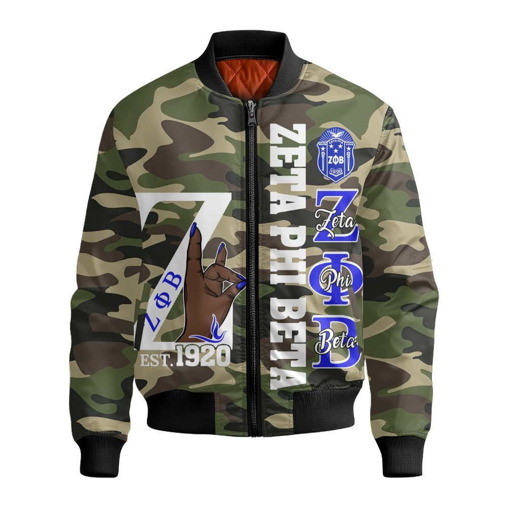 Ireishprint Zeta Phi Beta Polo Shirt, Zeta Blue Camouflage Style Z Phi B Founded 1920 Sorority Bomber Jacket