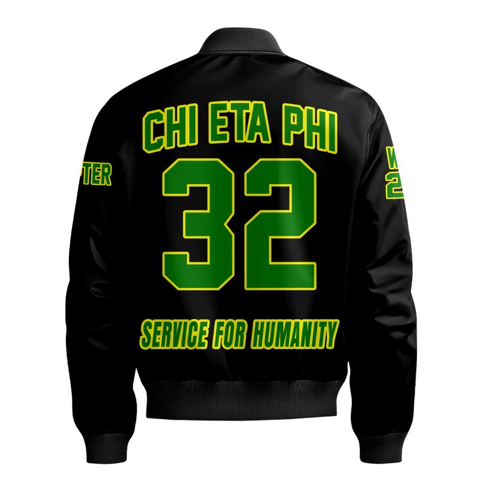 Ireishprint Chi Eta Phi Custom Chapter Shirt, Personalized Black Pea Green Shirt Chi Eta Phi Sorority Bomber Jacket