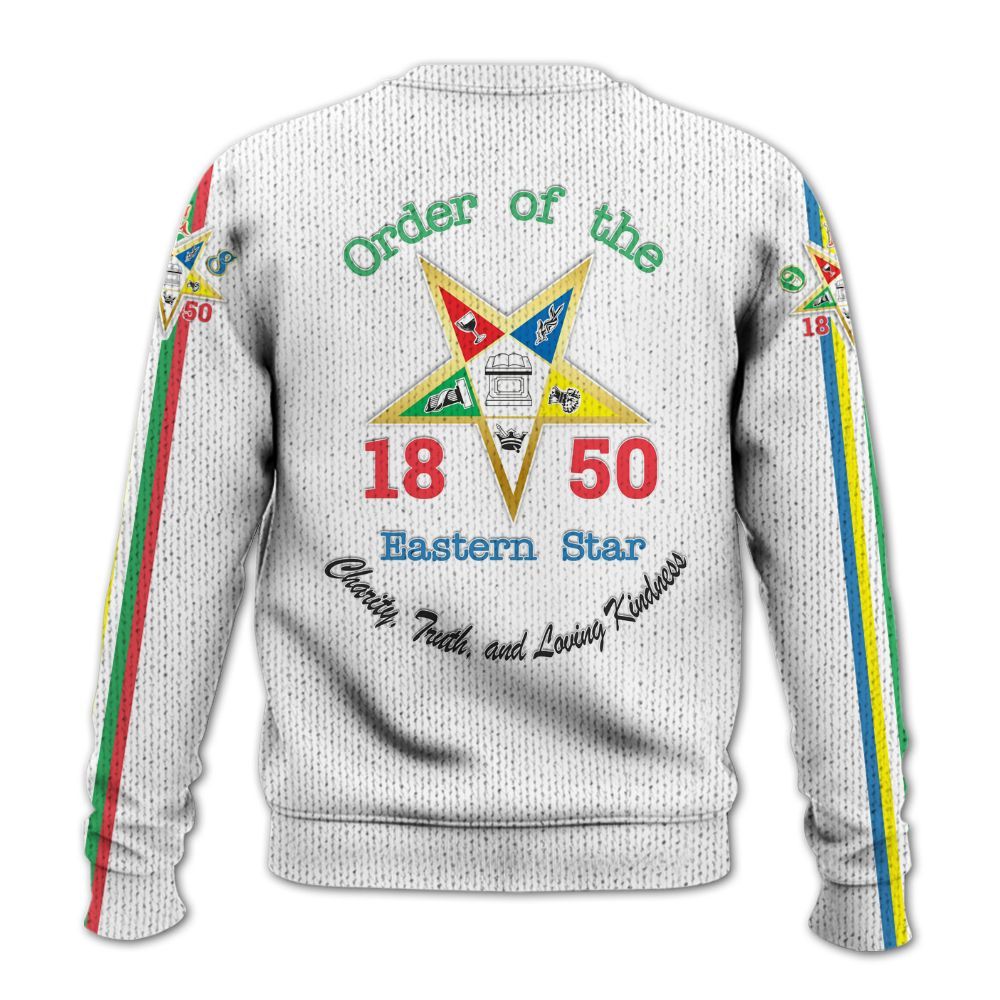 Ireishprint OES Custom Legacy Shirt, White Multicolor Line Emblem Order Of The Eastern Star OES Shirt Sorority Knitted Sweater