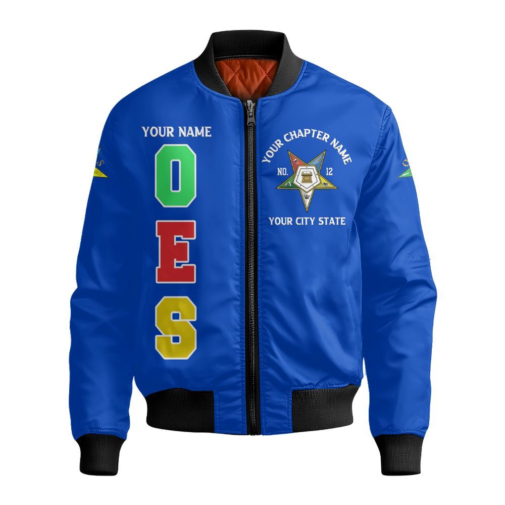 Ireishprint OES Custom Custom Legacy Shirt, Customize Color Block Blue Order Of The Eastern Star OES Sorority Bomber Jacket