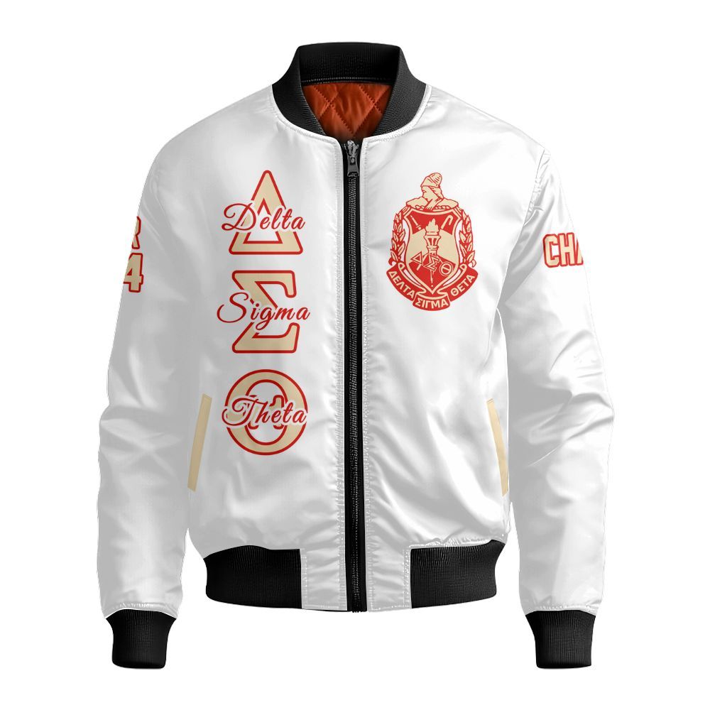 Ireishprint Delta Sigma Theta Custom Chapter Shirt, Personalized White Shirt Cream Delta Sigma Theta Since 1913Sorority Bomber Jacket