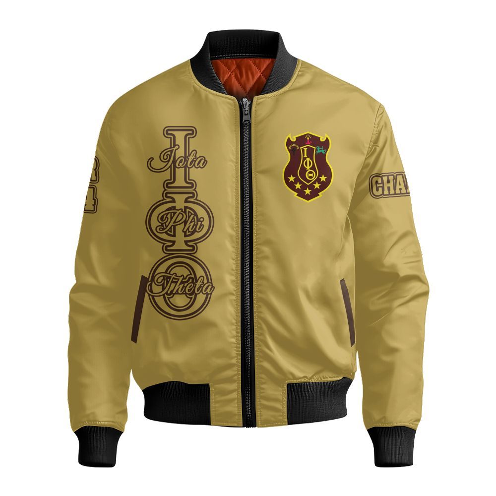 Ireishprint Iota Phi Theta Custom Chapter Polo Shirt, Personalized Gilded Gold Polo Shirt Iota Phi Theta Fraternity Bomber Jacket