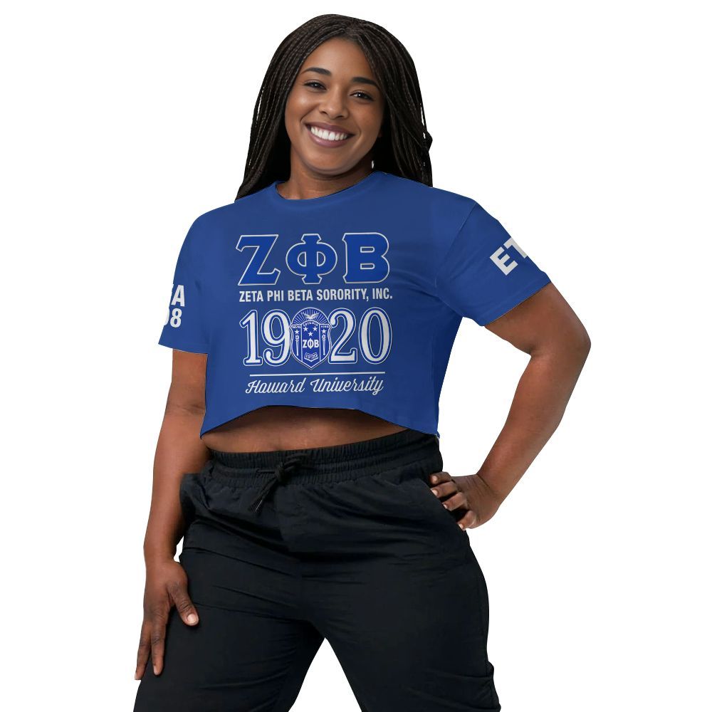 Ireishprint Zeta Phi Beta Custom Probate Line Crop Shirt, Personalized Z-Phi-B Blue Lettered 1920 Sorority Crop Top 3D