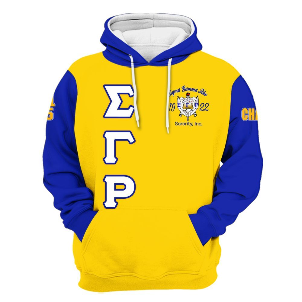 Ireishprint Sigma Gamma Rho Custom Chapter Shirt, Gold Duo RHoyal Blue Style 1922 Sorority Hoodie