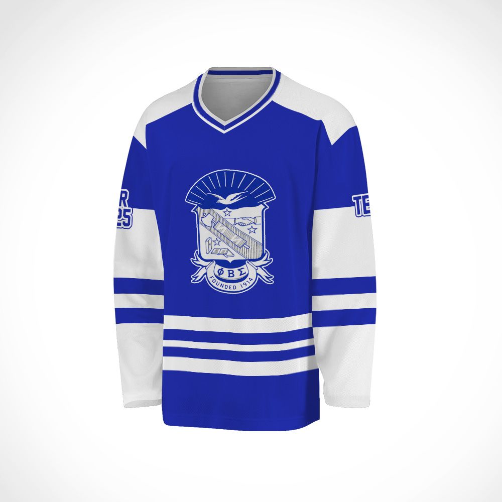 Ireishprint Phi Beta Sigma Custom Chapter Hockey Jersey, Royal Blue Simple Style Sigmas 1914 Fraternity Hockey Jersey
