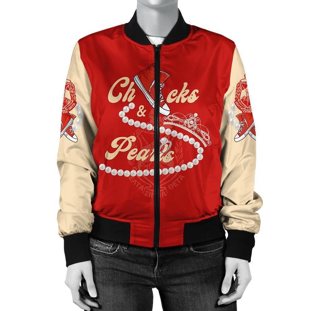 Delta Sigma Theta Chucks And Pearls Bomber Jacket K.H Pearls