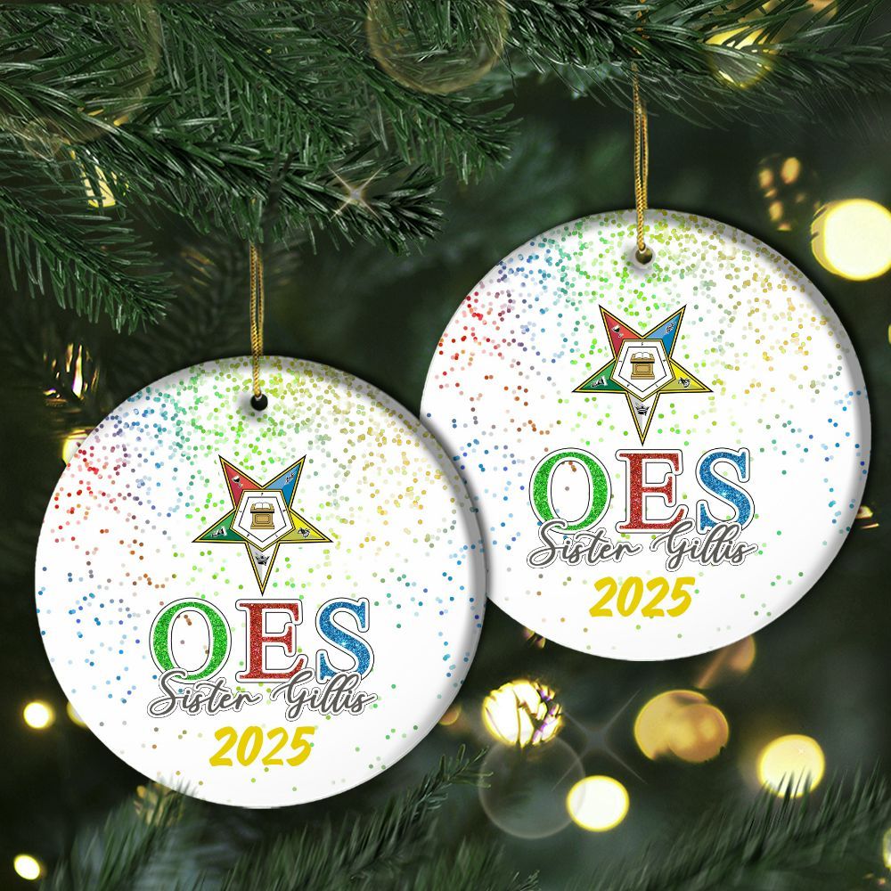 Ireishprint Custom Name OES Ceramic Ornament, Letters Order Of The Eastern Star Multi-Color Glitter Star Xmas Ornament