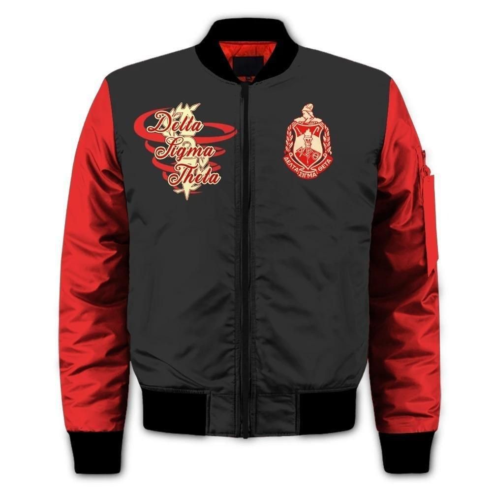Strong Women Delta Sigma Theta Sleeve Zip Bomber Jacket