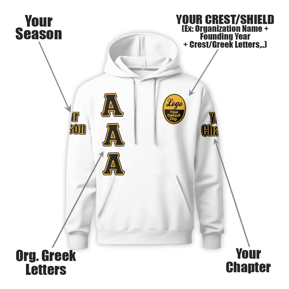 Custom Chapter Hoodie, Alpha Phi Alpha Old Gold 1906 White Fraternity Hoodie