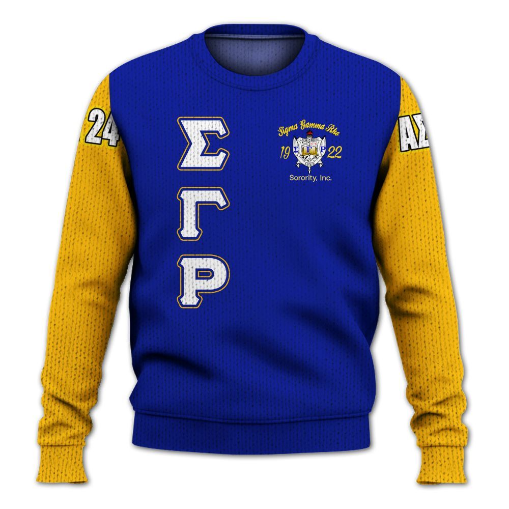 Ireishprint Sigma Gamma Rho Custom Chapter Shirt, RHoyal Pretty Blue Mix Gold Style 1922 Sorority Knitted Sweater