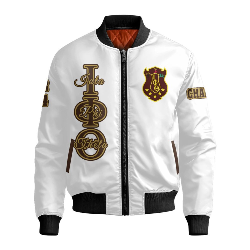 Ireishprint Iota Phi Theta Custom Chapter Polo Shirt, Personalized White Polo Shirt Iota Phi Theta Fraternity Bomber Jacket