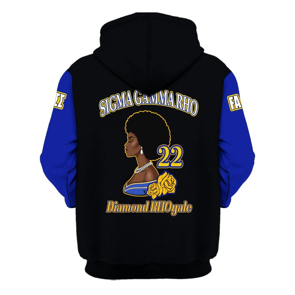 Ireishprint Sigma Gamma Rho Custom Chapter Shirt, RHoyal Pretty Black Mix Gold Style 1922 Sorority Hoodie