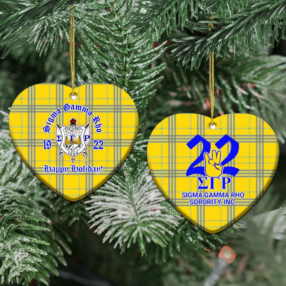 Ireishprint Sigma Gamma Rho Ceramic Ornament, Gold Duo Blue Handsign Inspired 1922 Sorority Xmas Ornament
