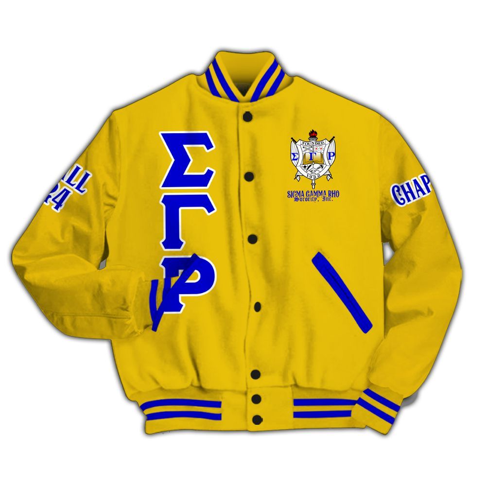 Ireishprint Sigma Gamma Rho Custom Chapter Varsity Jacket, Personalized Gold Jacket Sigma Gamma Rho 1922 Sorority Jacket