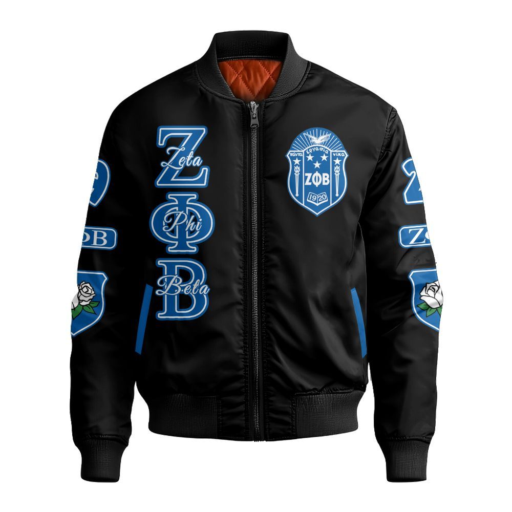 Ireishprint Zeta Phi Beta Shirt, Hand Sign White Rose Black Shirt Zeta Phi Beta Sorority Bomber Jacket