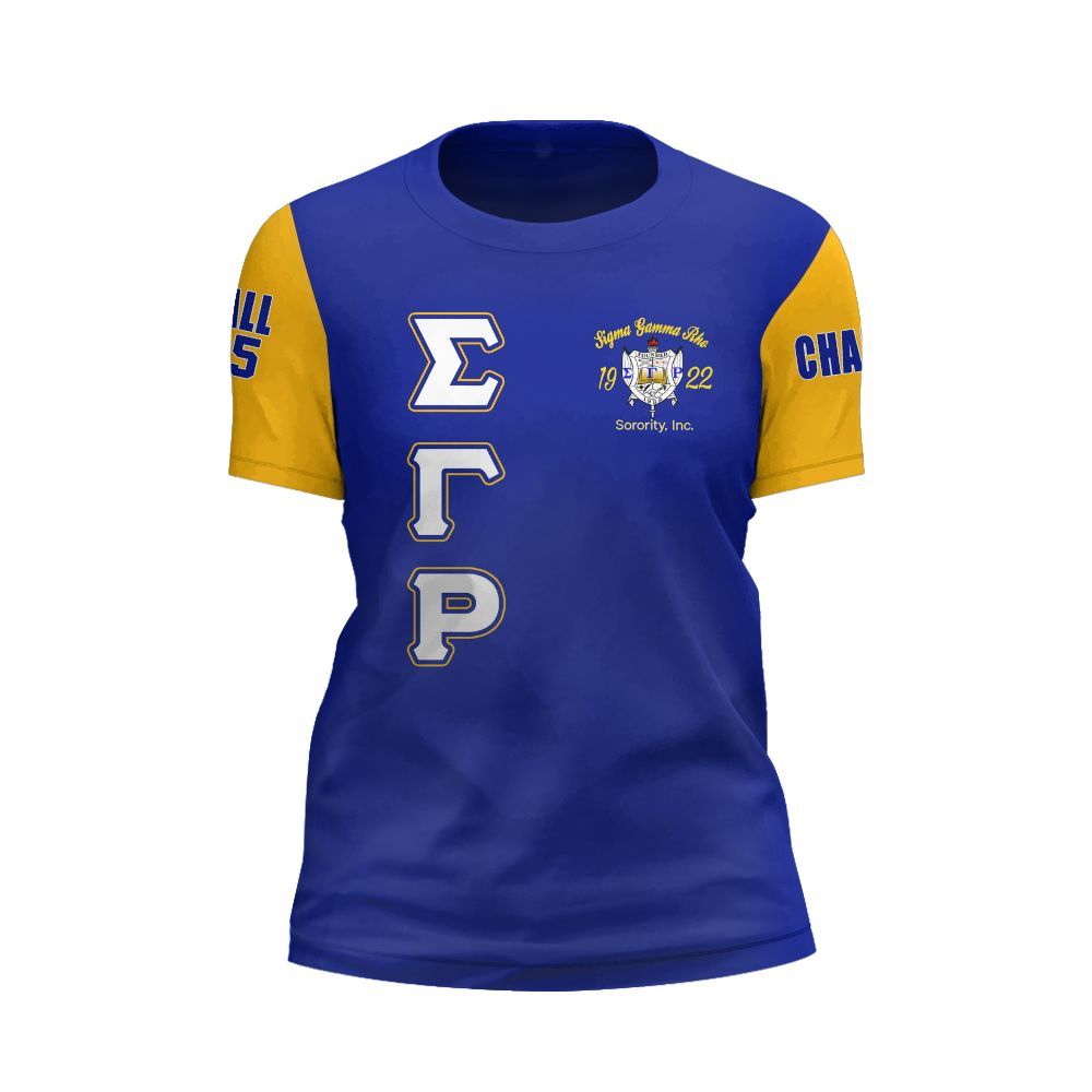 Ireishprint Sigma Gamma Rho Custom Chapter Shirt, RHoyal Blue Mix Gold Style 1922 Sorority Shirt