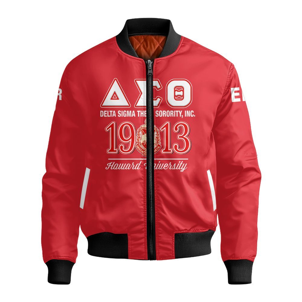 Ireishprint Delta Sigma Theta Custom Probate Line Crop Shirt, Personalized Crimson Red Lettered 1913 Sorority Bomber Jacket