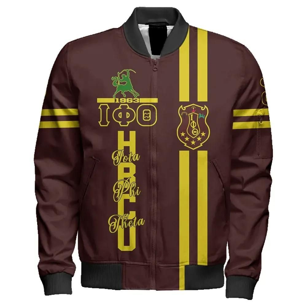 Africa Zone Jacket - Hbcu Iota Phi Theta Centaur Sleeve Zip Bomber Jacket J5