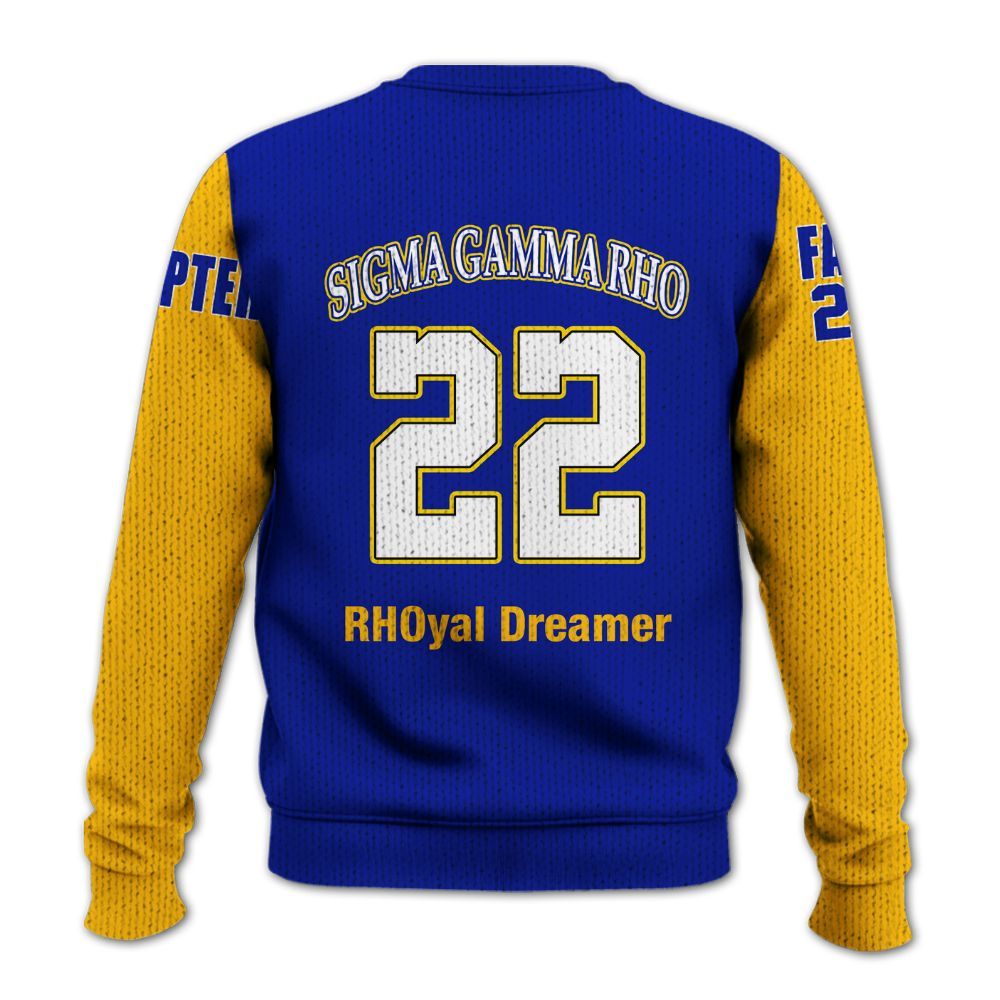 Ireishprint Sigma Gamma Rho Custom Chapter Shirt, RHoyal Blue Mix Gold Style 1922 Sorority Knitted Sweater