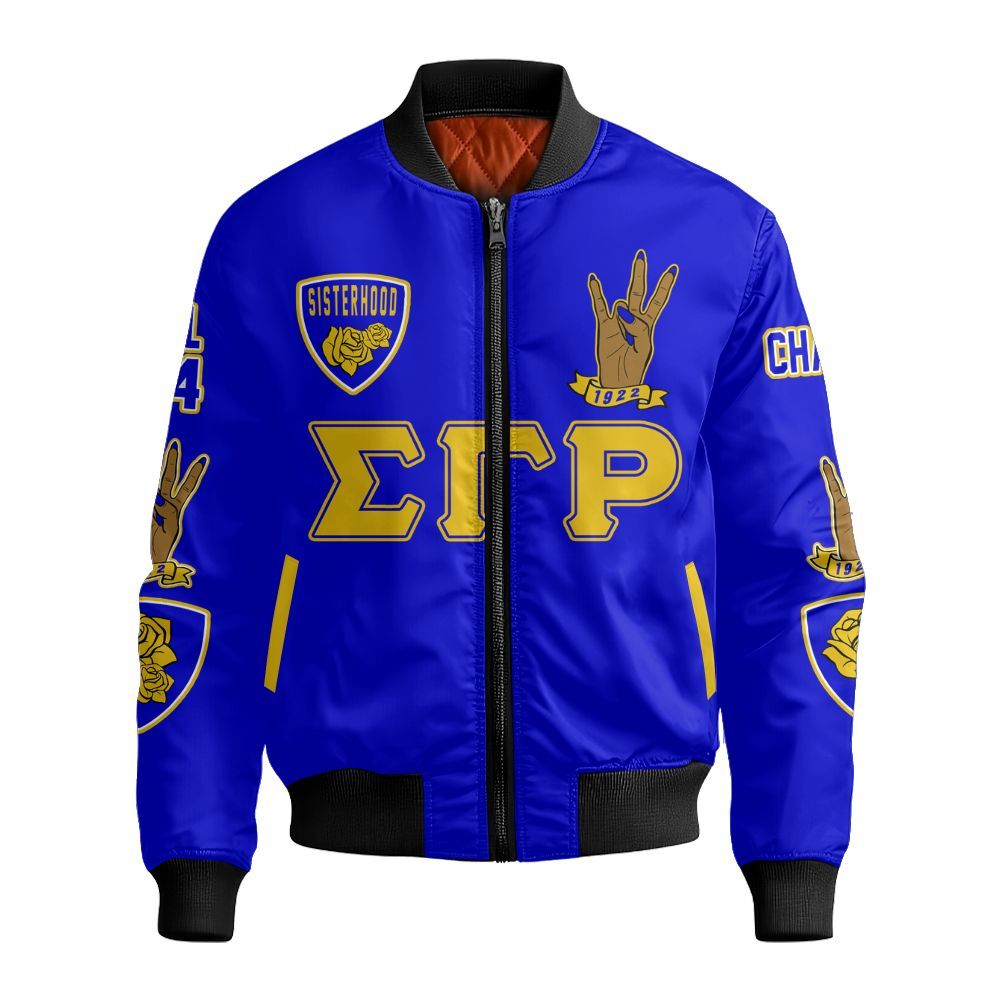 Ireishprint Sigma Gamma Rho Custom Chapter Shirt, Personalized Hand Sign Yellow Tea Rose Shirt Sigma Gamma Rho Sorority Bomber Jacket