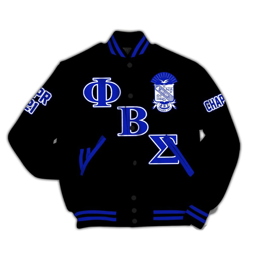 Ireishprint ΦΒΣ Custom Chapter Varsity Jacket, Personalized Dove Black Royal Blue Jacket ΦΒΣ Fraternity Jacket