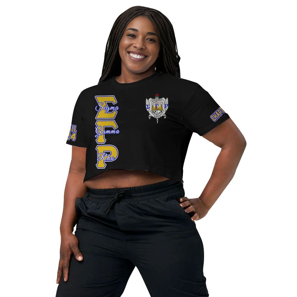 Ireishprint Sigma Gamma Rho Custom Chapter Crop Shirt, Personalized Black Sigma Gamma Rho Sorority Crop Top 3D